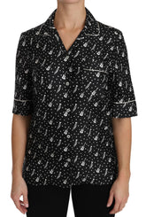 Dolce & Gabbana Black GuitarTrumpet Print Silk Shirt Top -   -  Dolce & Gabbana.